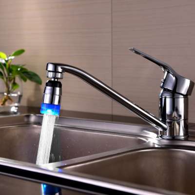 Blue Light Color 360 degree rotating led nickel faucet for kitchen