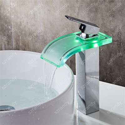 water powered LED Single Lever Waterfall Bathroom Basin Mixer Tap 8005-035